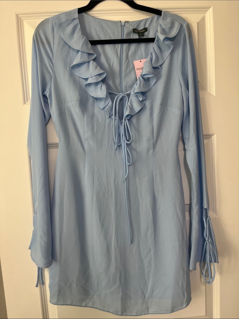wild fable Light Blue Ruffle Tie-Front Mini Dress